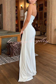 Fashionable Contrast Color Off-shoulder Metal Decoration Casual Elegant Jumpsuit