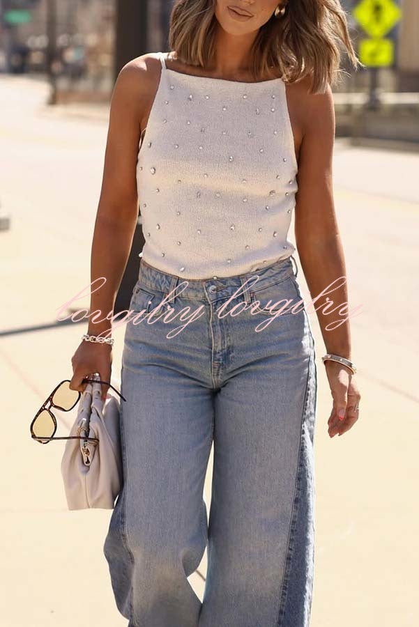 Ellison Denim Side Colorblock High Rise Pocket Wide Leg Jeans
