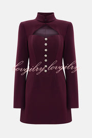 Elegant Long-sleeved Hollowed-out Button-down Slim-fit Mini Dress