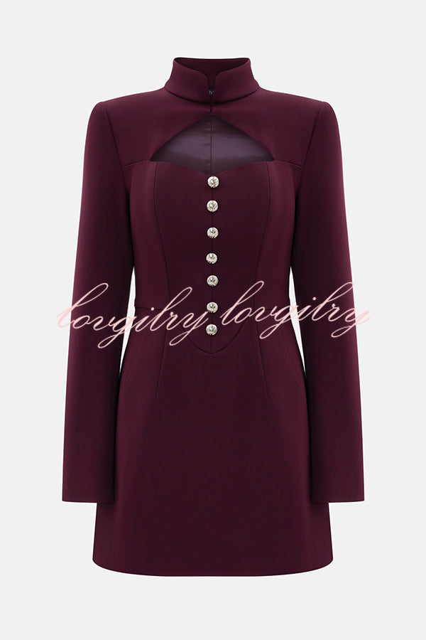 Elegant Long-sleeved Hollowed-out Button-down Slim-fit Mini Dress