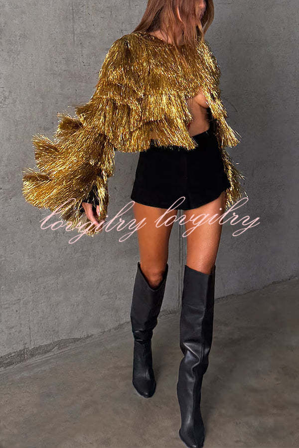 Start The Party Gold Foil Tassels Long Sleeve Jacket