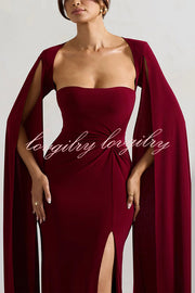 Elegant Goddess Square Neck Twisted Cape Sleeve Slit Maxi Dress