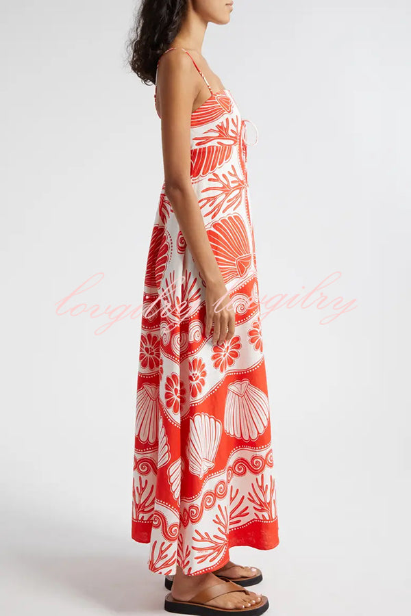 Beautiful Shell Unique Print Front Lace-up Maxi Dress