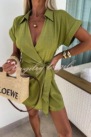 Relaxing Beach Linen Blend Wrap Romper