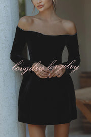 Dear Me Velvet Glitter Trim Off Shoulder Long Sleeve Pocketed Mini Dress