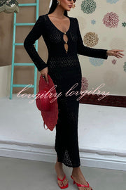 Fashion V-neck Long-sleeved Hollow Slim Maxi Dress