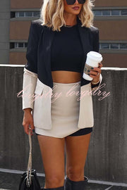 Enhance Look Colorblock Long Sleeve Pocket Lapel Blazer and And Mid Rise Mini Skort Set