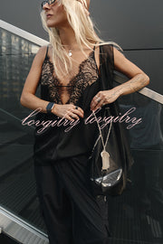 Versatile and Elegant Items Lace Petal Trim Cutout V-neck Slip Loose Tank