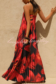 For Every Occasion Satin Pleated Floral Print V-wire Bandeau Neck Maxi Dress