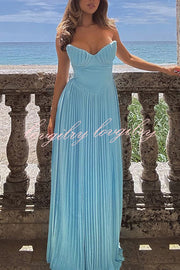 Romantic and Elegant Pleated Strapless Maxi Dress