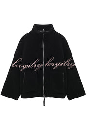 Solid Color Stitching High Collar Long Sleeve Loose Pocket Woolen Coat