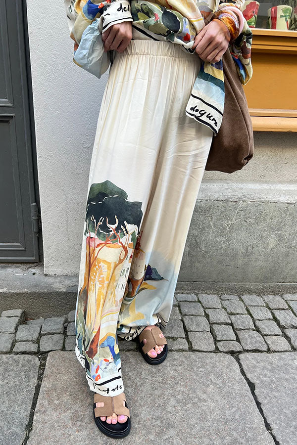 Ellison Unique Print Elastic Waist Pocketed Wide Leg Pants