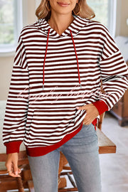 Striped Print Long Sleeve Pocket Loose Hoodie