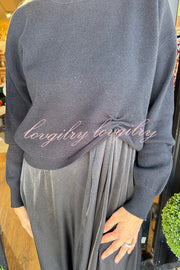 Practical Fashion Knit Ruched Sweater and Satin Stretch Tank Midi Dress Two-piece Set