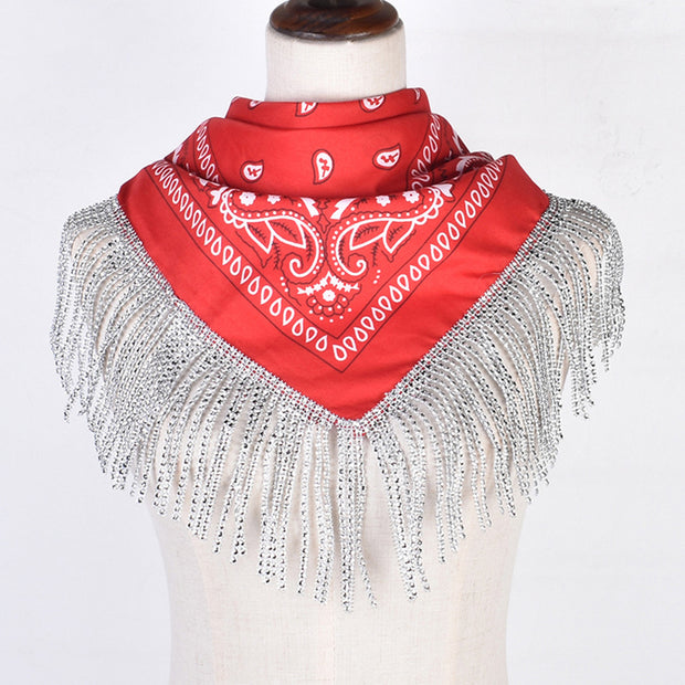 British Retro Diamond Tassel Square Scarf