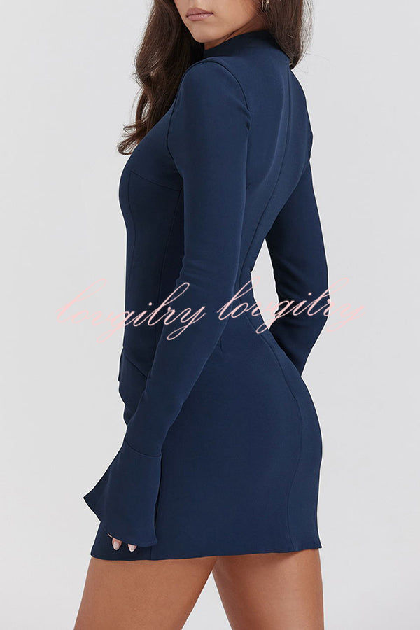 Giao Zippered Long Sleeve Pockets High Waisted Mini Dress