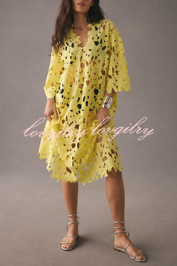 I Belong Here Floral Eyelet Lace Cover Up Beach Midi Dress