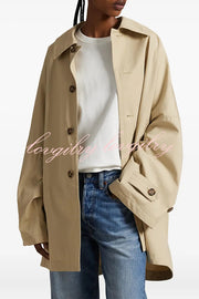 Timeless Fashion Button-breasted Wide Sleeve Pocket Twill A-line Jacket
