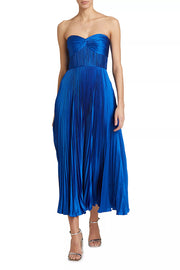 Love Note Satin Sweetheart Twist Off Shoulder Pleated Maxi Dress