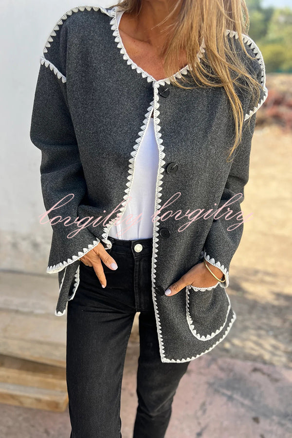 Stylish Loose Pocket Long Sleeve Coat and Warm Fringed Scarf