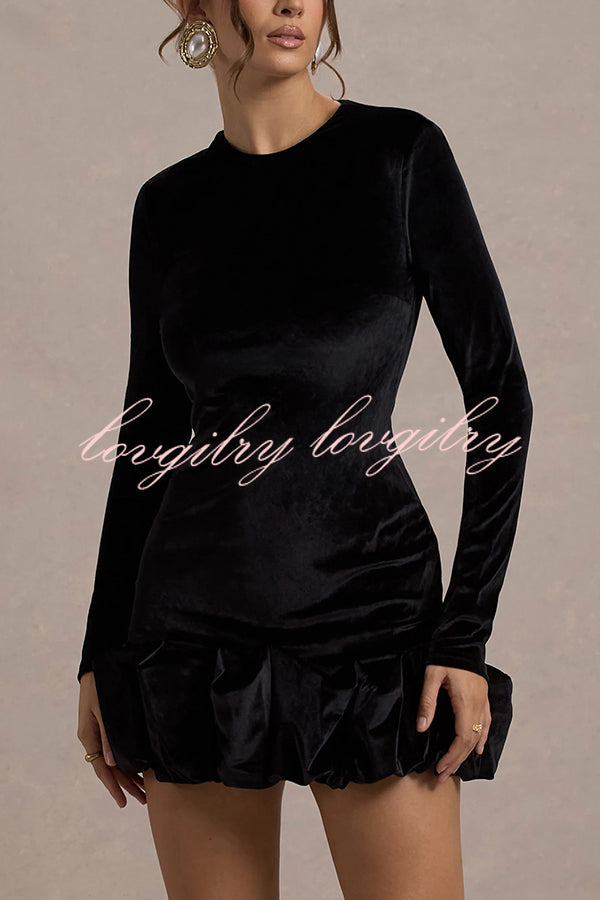Solid Color Velvet Slim-fit Long-sleeved Mini Dress
