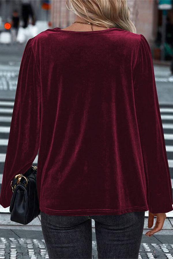 Fashionable Velvet Long-sleeved Loose Casual Top