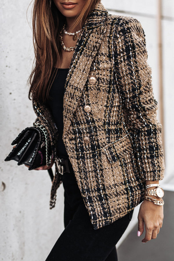 Lilipretty Good Catch Double Breasted Plaid Blazer