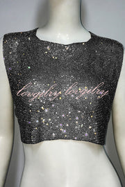 Sexy Metallic Rhinestone Backless Chain Vest