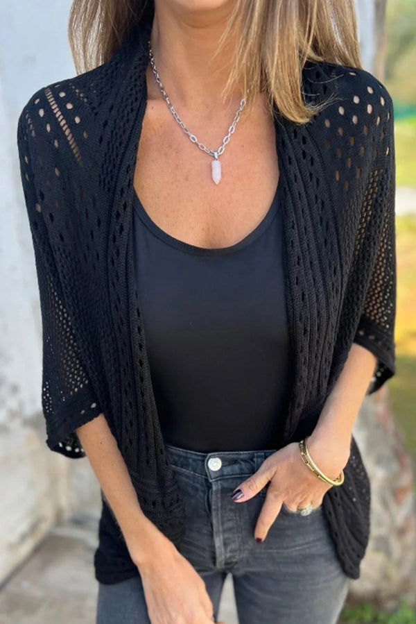 Fashion Hollow Knitted Half Sleeve Loose Cardigan