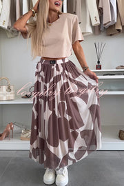 Colorblock Print Elastic Waist Relaxed Tulle Maxi Skirt