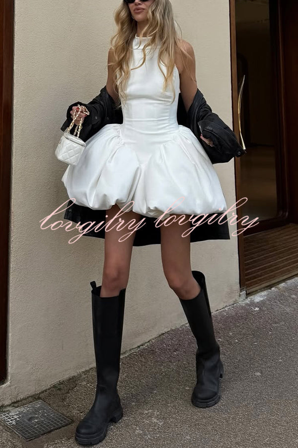 Fashionable Temperament Halter Backless Slim Mini Puffy Dress