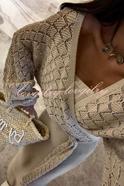 Fashion Front Cross Loose Lantern Sleeve Knitted Top