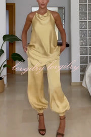 Satin Solid Color Loose Backless Casual Top