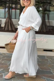 Solid Color V-Neck Casual Loose Pocket Slit Maxi Dress