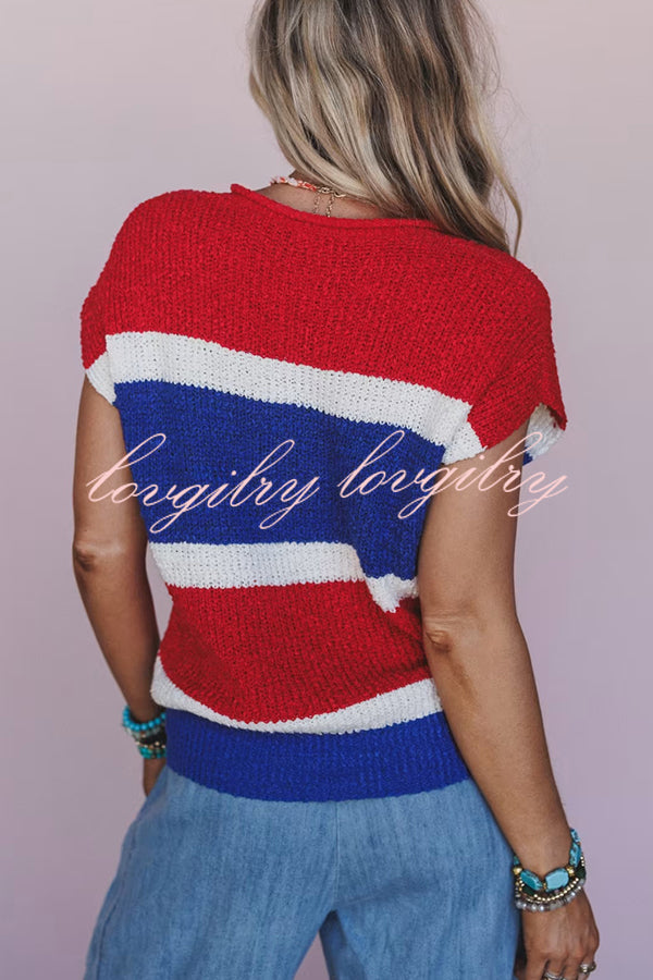 Independence Day Colorway Sleeveless Casual Knitted Sweater
