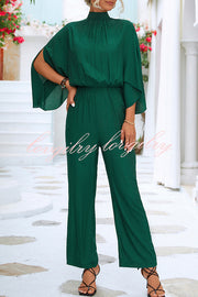 Solid Color Slit Back Lace Up Hollow Long Sleeve Jumpsuit