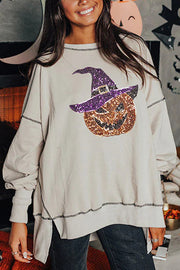 Halloween Sequined Pumpkin Loose Casual Sweatshirt