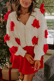 Wrapped in Bows Knit Color-blocked Loose V-neck Long-sleeved Cardigan