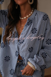 Fashionable Embroidered Floral Casual Long-Sleeved Loose Top