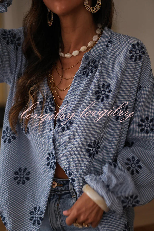 Fashionable Embroidered Floral Casual Long-Sleeved Loose Top