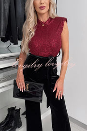 Perfect Party Style Sequin Velvet Patchwork Backless Flare Stretch Jumpsuit