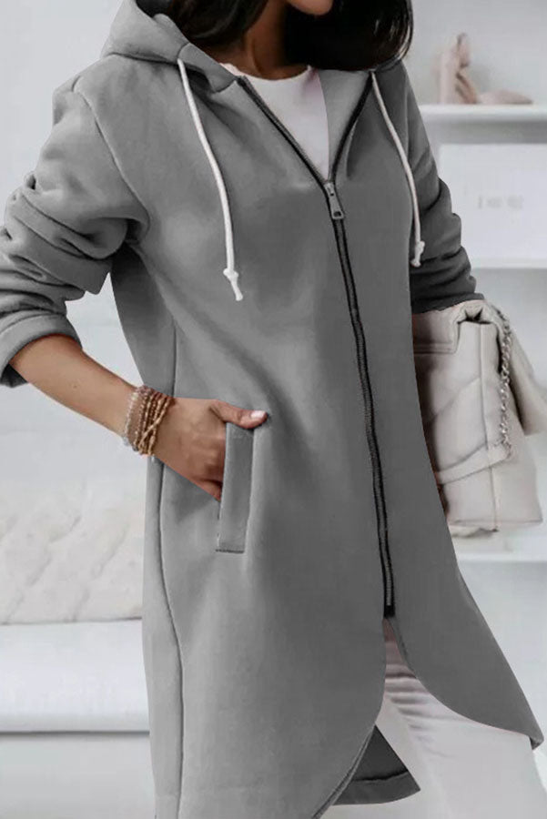 Lilipretty Juliana Solid Color Zip Up Hooded Coat