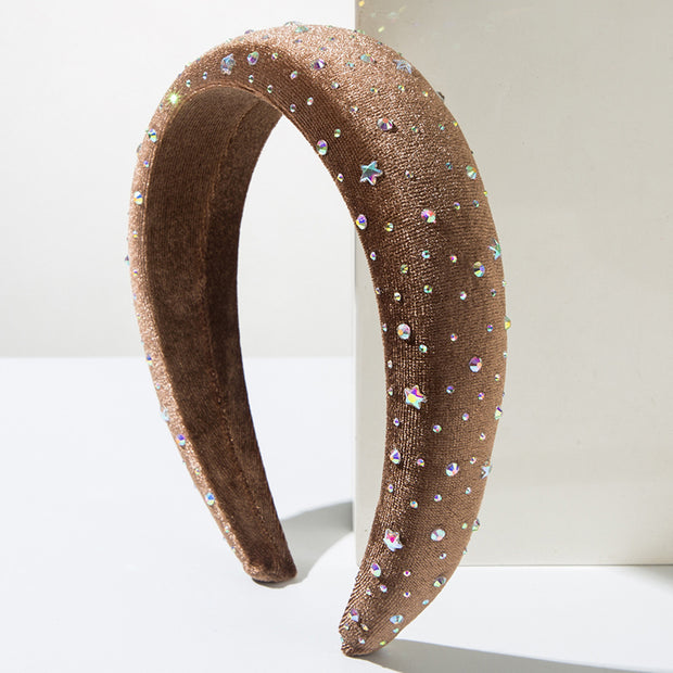 Vintage Velvet Inlaid with Colorful Rhinestones Headband