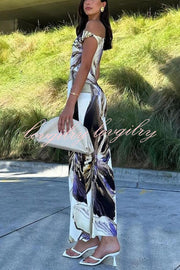 Charming Mentality Abstract Floral Print One Shoulder Stretch Maxi Dress