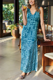 Elegant and Unique Printed V Neck Maxi Dress