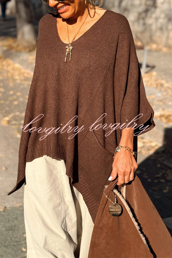 Fashion V-neck Loose Pocket Mid-length Knitted Sweater