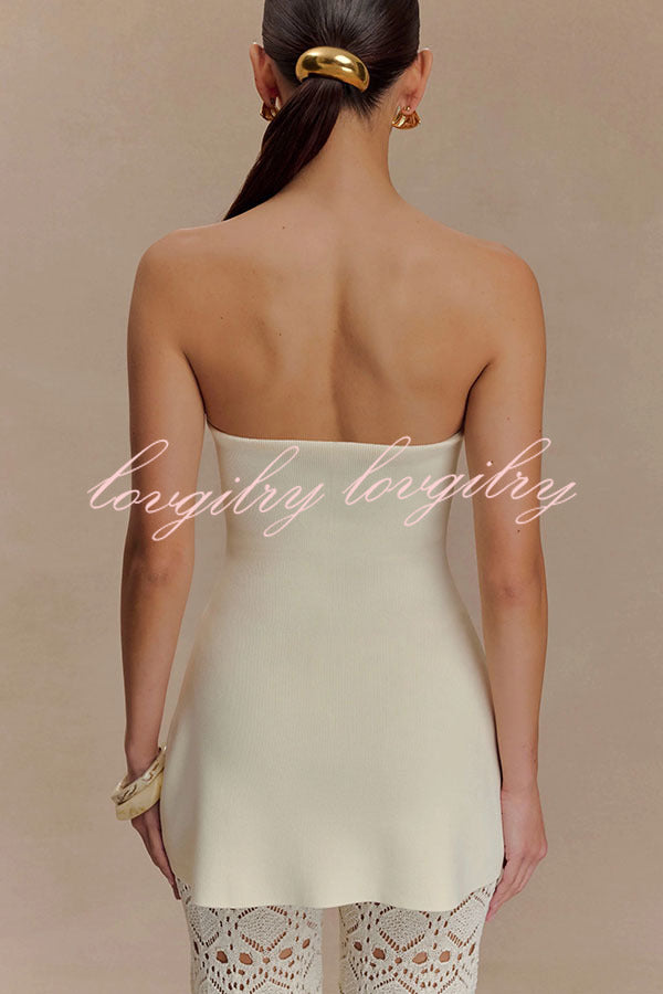 Anette Bandage Knit Strapless Stretch A-line Midi Top
