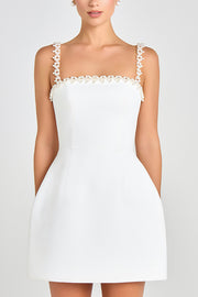 Lovers Kiss Pearl Trim Straps Pocketed Tulip Style Mini Dress