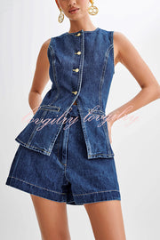 Abel Denim Button Up Seams Pocket Vest Top