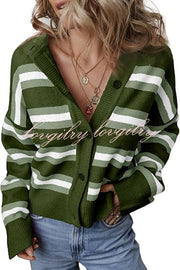 Colorblock Striped Knitted Long-sleeve Cardigan